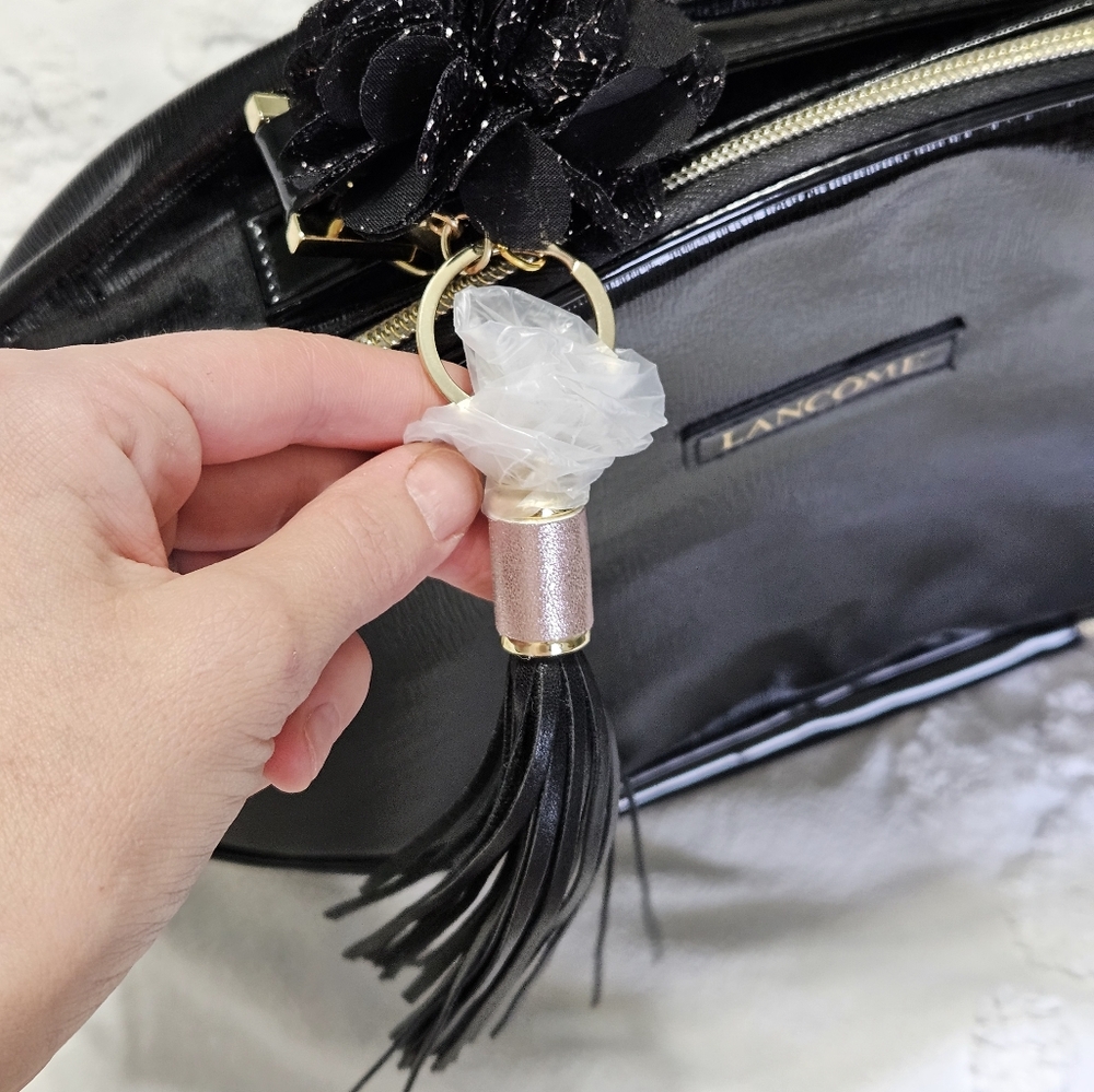 Lancome Paris Large Black Cosmetic Makeup Travel Bag With Gold + Pink Details - Picture 3 of 10